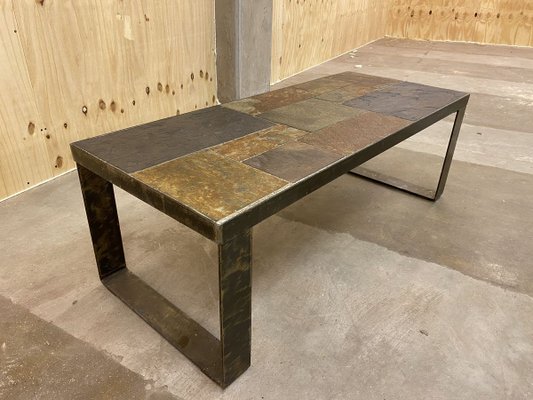 Mid Century Brutalist Steel And Slate Coffee Table 1960s For At Pamono - Slate Coffee Tables