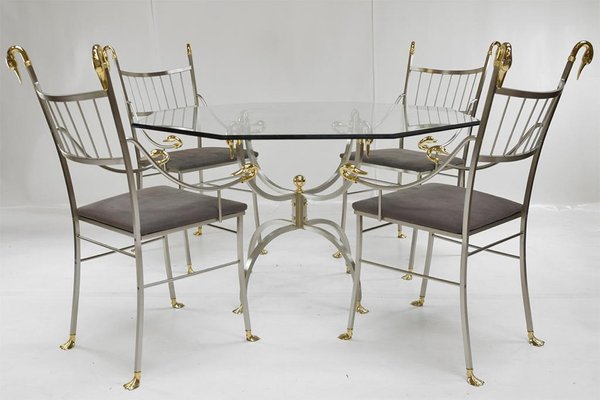 Brass And Metal Dining Table Chairs Set 1980s Set Of 5 Bei Pamono Kaufen