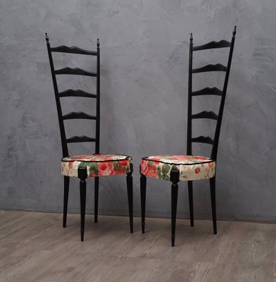 Mid Century Italian Floral Fabric High Back Ladder Chiavari Chairs
