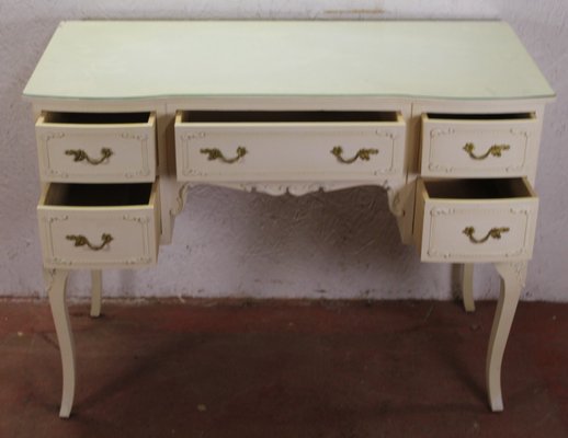 White Dressing Table With Glass Top 1980s For Sale At Pamono