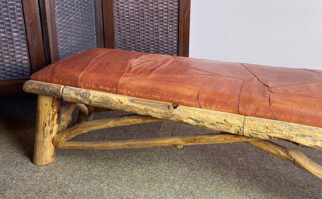 Rustic cheap leather bench