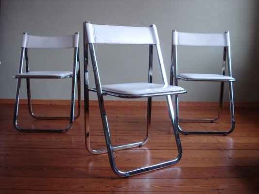 Chrome Tamara Folding Chairs, Leather Folding Chairs