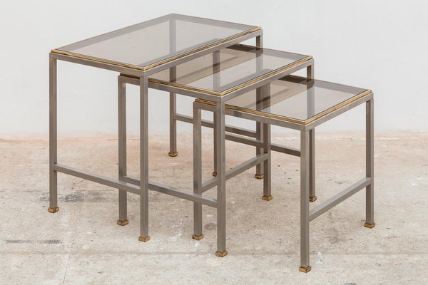 Brass Chrome Glass Top Side Tables By Guy Lefevre For Maison Jansen 1970s Set Of 3 At Pamono - Glass Top Side Tables Brass Chrome Glass Top Side Tables By Guy Lefevre For Maison Jansen 1970s Set Of 3 At Pamono - Glass Top Side Tables