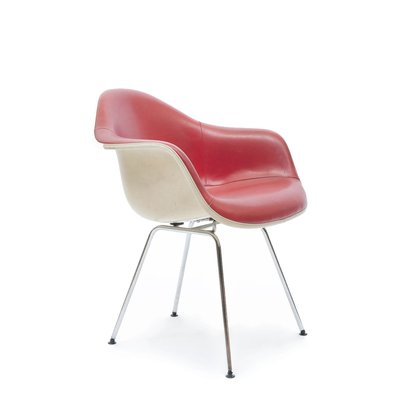 Mid Century Red Leather Dax Dining Chair by Charles Ray Eames