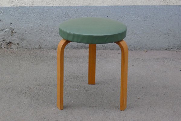 Vintage Minimalist Model 60 Stool with Green Leatherette by Alvar