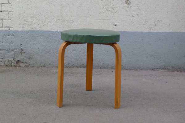 Vintage Minimalist Model 60 Stool with Green Leatherette by Alvar Aalto for  Artek