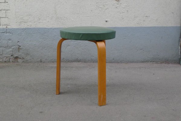 Vintage Minimalist Model 60 Stool with Green Leatherette by Alvar