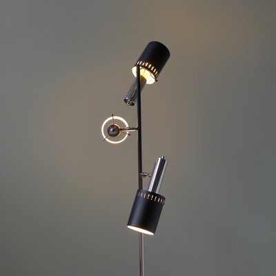 Mid Century Modern Floor Lamp with Movable Cylindrical Shades in Chrome Black 1960s