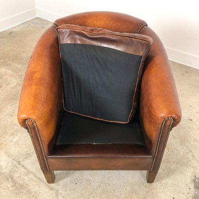 Vintage Cognac Sheep Leather Club Chair For Sale At Pamono