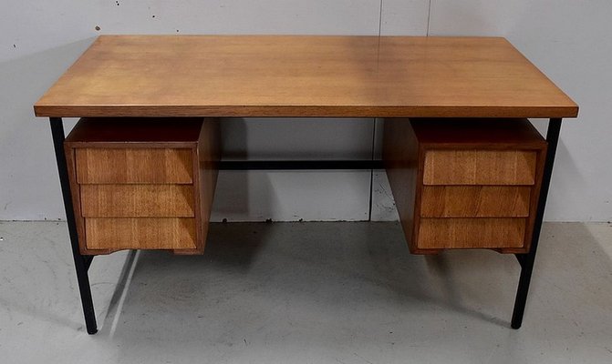 Oak Veneer Desk with Metal Legs 1940s
