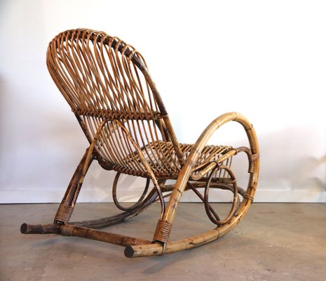 Large Wicker and Bamboo Rocking Chair 1950s for sale at Pamono