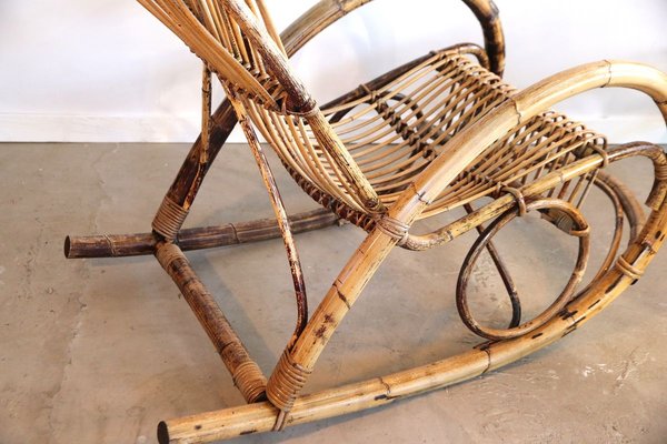 Large Wicker and Bamboo Rocking Chair 1950s for sale at Pamono