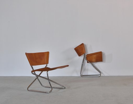 Danish Modern Lounge Chairs In Saddle Leather And Steel By Erik Magnussen 1960s Set Of 2 For Sale At Pamono