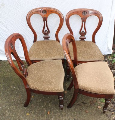 Antique Mahogany Balloon Back Dining Chairs Pop Out Seat Chairs 1900s Set Of 4 For Sale At Pamono