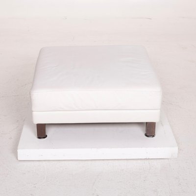White Leather Moule 3 Seat Sofa Stool, Large White Leather Footstool