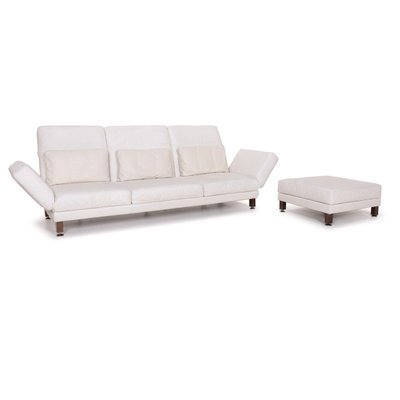 White Leather Moule 3 Seat Sofa Stool, White Leather Modern Sofa