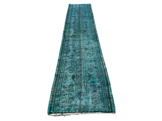 Turkish Distressed Overdyed Turquoise, Overdyed Teal Rug