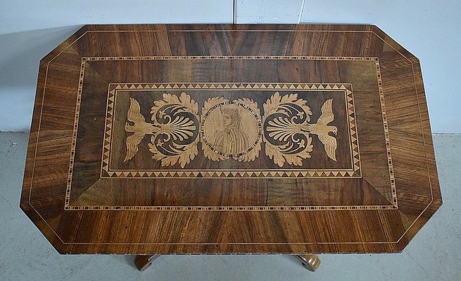 19th Century Inlaid Walnut and Light Wood Pedestal Table for sale