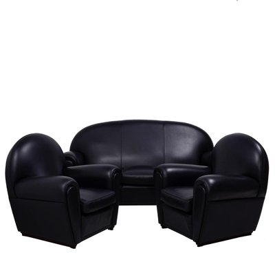 Black Leather Vanity Fair Sofa & Armchairs from Poltrona Frau