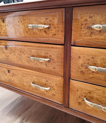 Mid Century Modern Italian Burl Wood Glass Brass Sideboard 1950s For Sale At Pamono