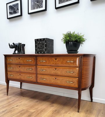 Mid Century Modern Italian Burl Wood Glass Brass Sideboard 1950s For Sale At Pamono