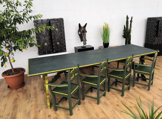 Italian Baroque Style Lyre Shaped Leg Trestle Farm Dining Table