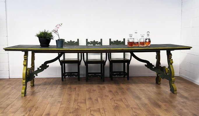 Italian Baroque Style Lyre Shaped Leg Trestle Farm Dining Table
