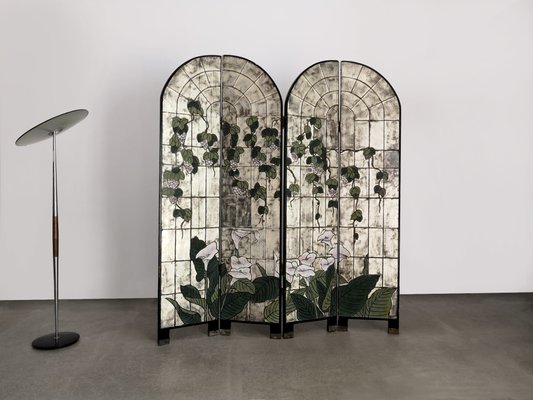 Stained Glass Room Divider With Flowers, Bronze Stained Glass Table Lamps Taiwan