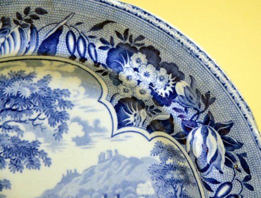English Blue and White Dinner Plate with Bucolic Scene from CR