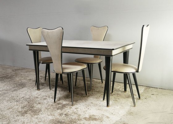 Mid Century Italian Dining Table Chairs Set By Umberto Mascagni 1950s Set Of 5 For Sale At Pamono