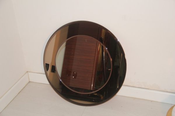 Round Mirrors in Lacquered Wood, 1970s, Set of 2 for sale at Pamono