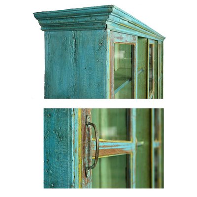 Large Wooden Display Case with Turquoise Patina, 1940s for sale at