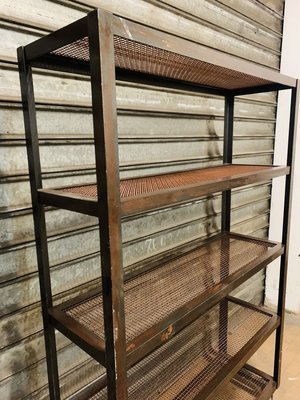 Vintage Industrial Bookcase With Wheels, Double Sided Bookcase On Wheels