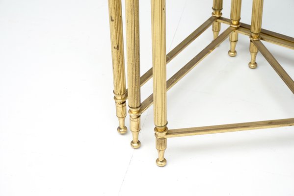 Glass Top and Brass Nesting Tables 1950s Set of 3