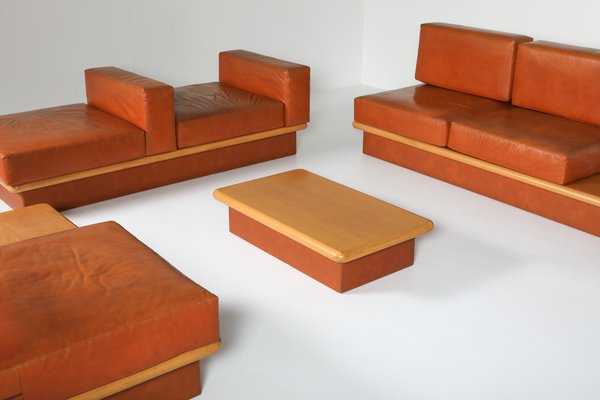 Beech Leather Living Room Set By Mario Marenco Italy 1970s Set Of 6 For Sale At Pamono