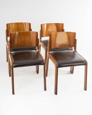 Vintage Wood And Leather Dining Chairs 1950s Set Of 4 Bei Pamono Kaufen