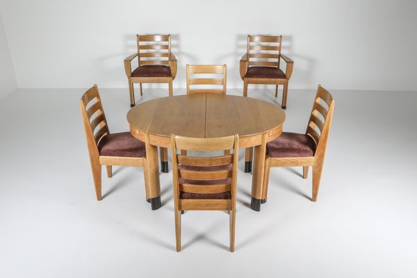 Rationalist Oval Dining Table Chairs Set In Oak Holland 1920s Set Of 5 Bei Pamono Kaufen