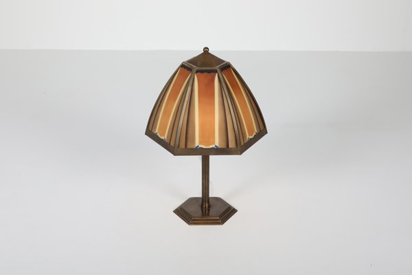 Art Deco Bronze And Colored Glass Floor, 1920s Floor Lamp Vintage