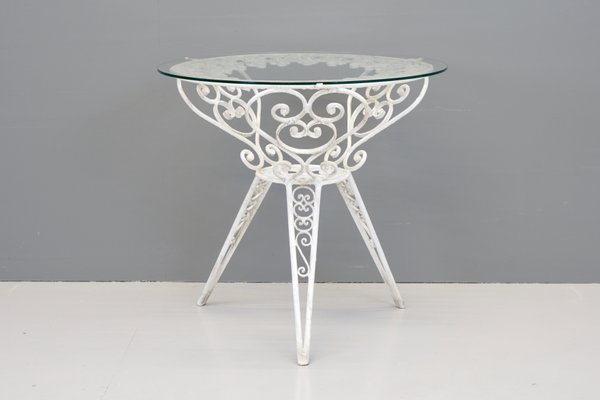 French Glass Topped Garden Table 1940s, Small Round Glass Top Garden Table