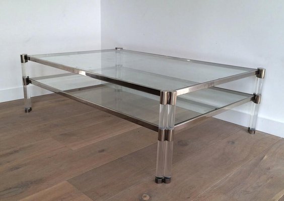 Large Lucite And Chrome Coffee Table With 2 Glass Shelves 1970s For At Pamono - Lucite Coffee Table With Shelf Large Lucite And Chrome Coffee Table With 2 Glass Shelves 1970s For At Pamono - Lucite Coffee Table With Shelf