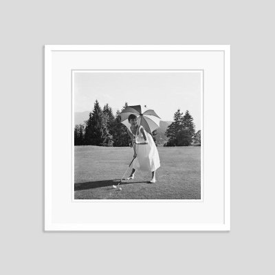 Golfing Hepburn Silver Gelatin Resin Print Framed In White