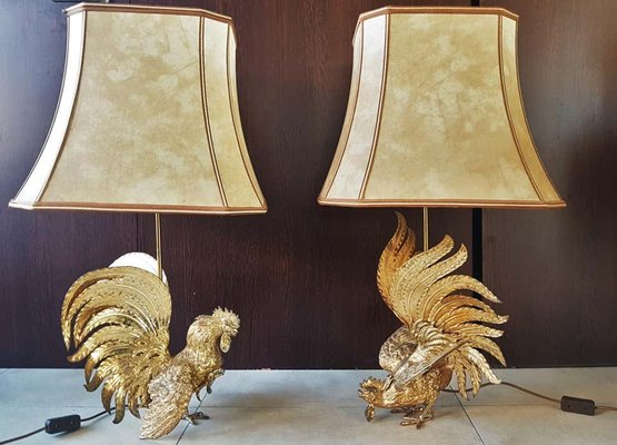 Brass Rooster Table Lamps 1960s Set, Antique Rooster Lamp