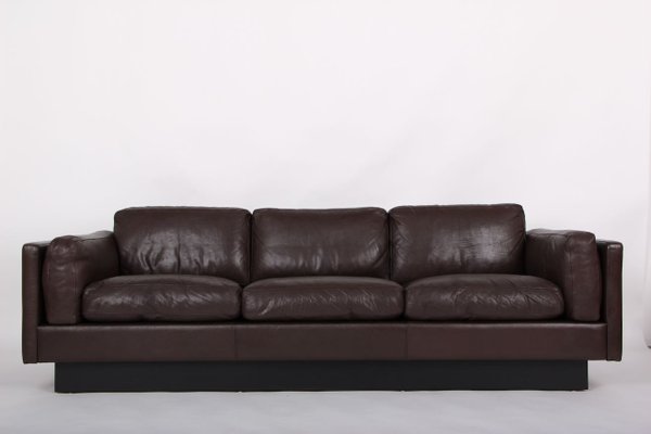 Danish 3 Seater Brown Leather Sofa, Distressed Brown Leather Sofa
