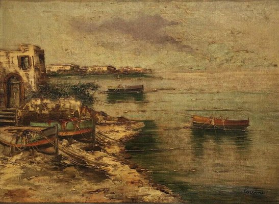 Alberto Corsini, 1933, The Beach at Naples at Dusk, Oil on Canvas