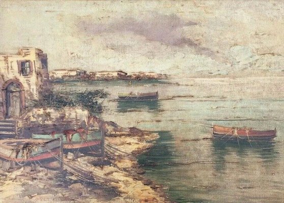 Alberto Corsini, 1933, The Beach at Naples at Dusk, Oil on Canvas