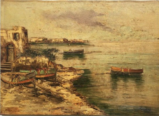 Alberto Corsini, 1933, The Beach at Naples at Dusk, Oil on Canvas