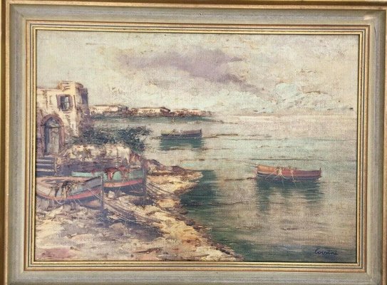 Alberto Corsini, 1933, The Beach at Naples at Dusk, Oil on Canvas