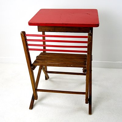 Vintage Foldable Wooden Children S Desk And Seat For Sale At Pamono
