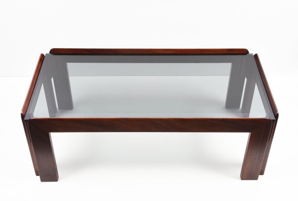 Rectangular Wood Smoked Glass Coffee Table By Tobia Afra Scarpa For Cassina 1960s At Pamono Smoked Glass Coffee Table By Tobia, Coffee Tables Glass And Wood
