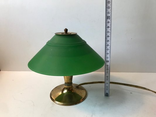 Vintage Italian Table Lamp In Brass, Antique Green Table Lamp